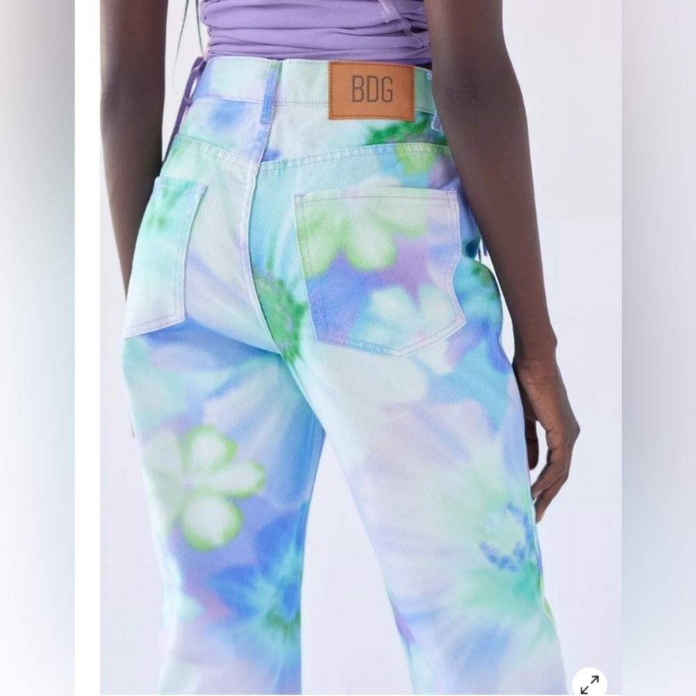 BDG Floral Multi botanical Tie Dye High Waisted Cowboy Jeans pants size 27 new - Picture 4 of 6